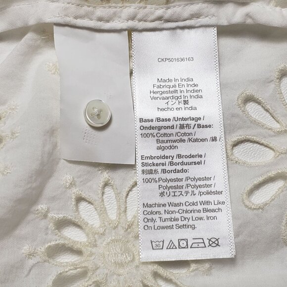 Madewell Embroidered Shirred Puff-Sleeve Top Women's Large Ivory Floral Eyelet - Picture 11 of 16